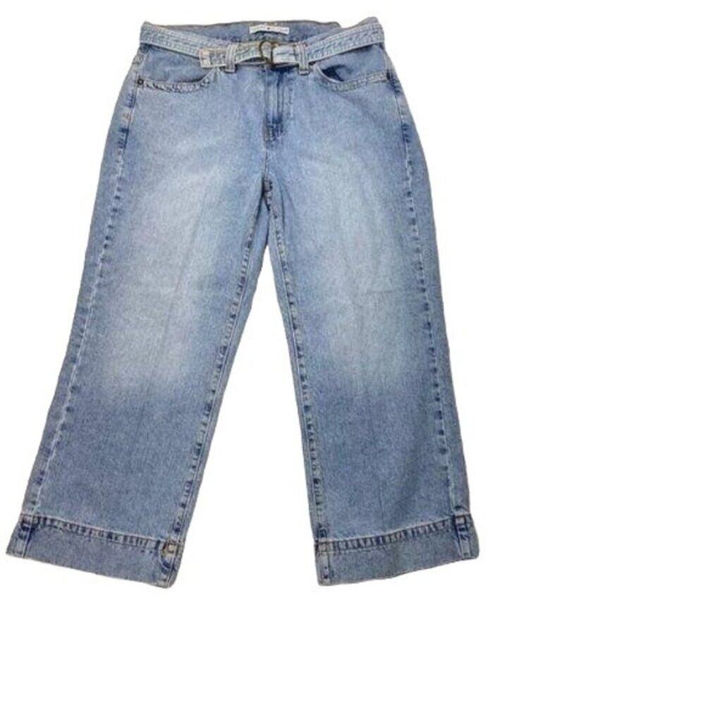 Vintage Tommy Hilfiger Cropped Wide Leg Belted Light Wash Denim Size 10